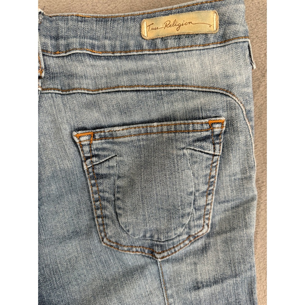 True Religion Gianna Moto Jeans Womens 30 Blue Denim Low Rise Biker Slim Flare - Picture 3 of 10
